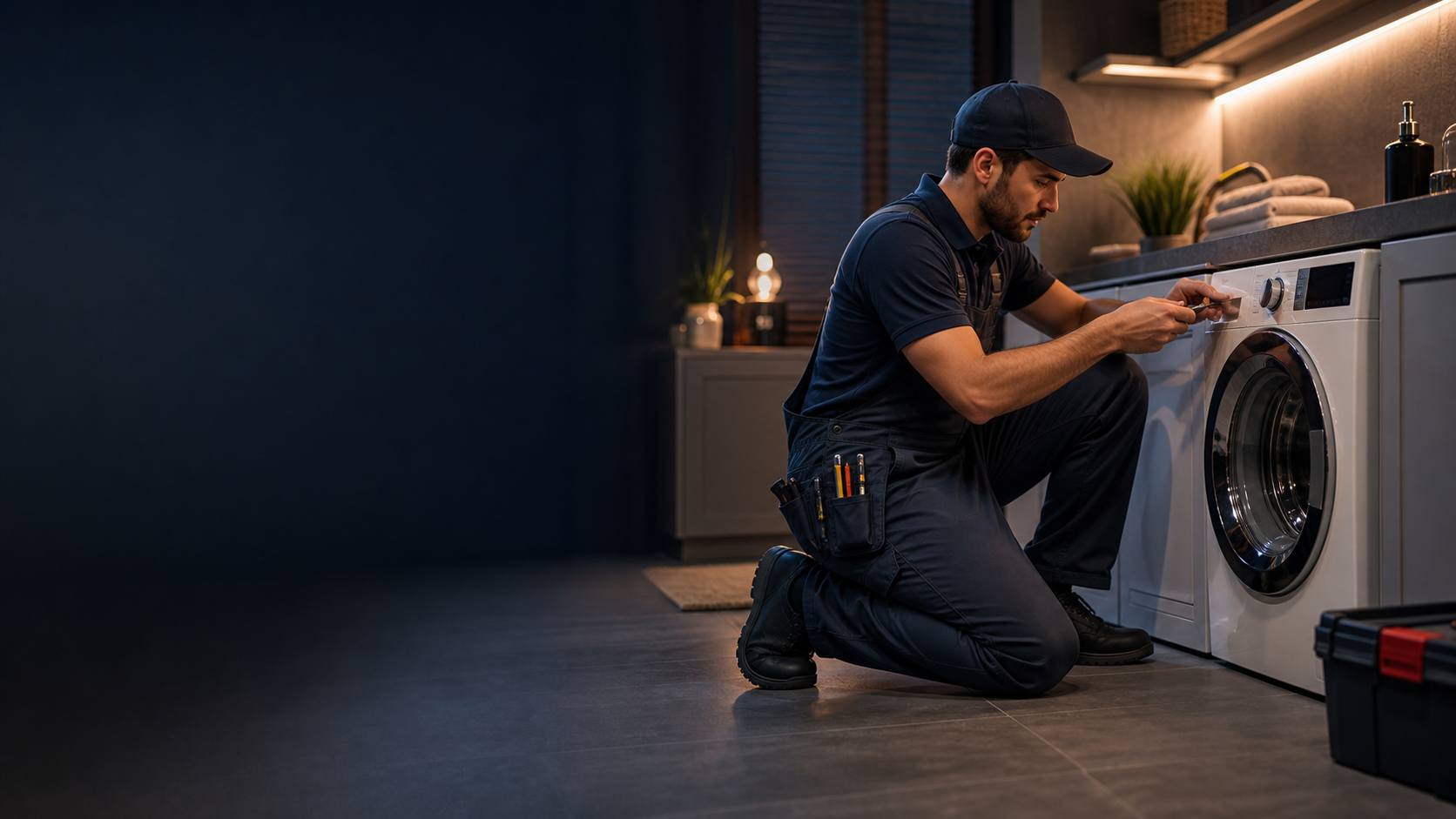 Technician repairing a washing machine